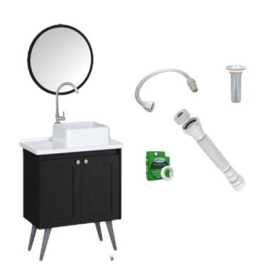 Imagem de Kit Gabinete Preto para Banheiro com Espelho Toucador Paris com Itens 