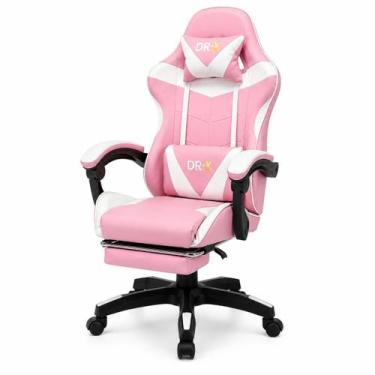 Imagem de Cadeira De Escritório Gamer Ergonômica DRX Rosa E Branca Com Estofado 