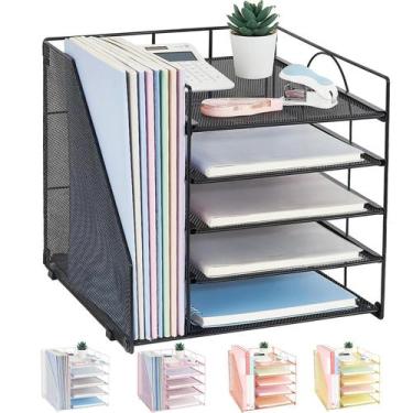Imagem de Organizador de Mesa LEKETREE com 5 Bandejas para Papel e Porta-Arquivo