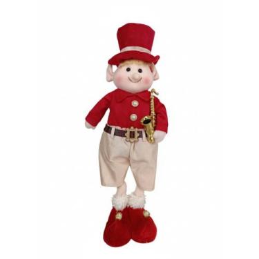 Imagem de Boneco Natalino Elfo em Pé com Saxofone 47cm Vermelho e Bege - Florart