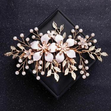Imagem de Tiara De Cristal Dourado Com Pérolas Para Mulheres, Acessórios De Cabe