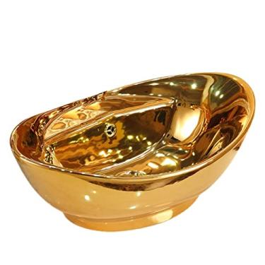 Imagem de jinyi2016SHOP Pias de vaso de cerâmica lavatório pia dourada pia bancada banheiro arte cerâmica hotel pia pia banheiro pia pia banheiro (cor: cuba única)
