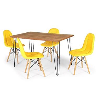 Imagem de Conjunto Mesa de Jantar Hairpin 130x80 Natural com 4 Cadeiras Eiffel Botonê - Amarelo