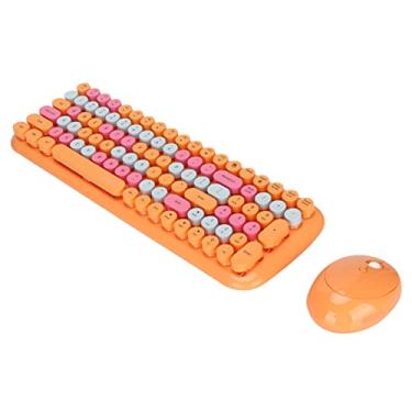 Imagem de ciciglow 100 teclas, lindo teclado mecânico sem fio e mouse para meninas, teclados para jogos com contraste de cores doces compatíveis com Win XP 7 8 10, teclado redondo para laptop desktop (laranja)