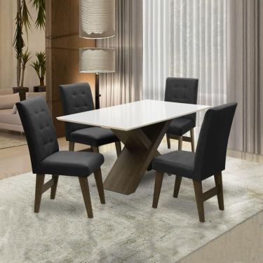 Imagem de Conjunto De Mesa Para Sala de Jantar Off White Dubai 1,35m MDF com 4 Cadeiras Castanho / Preto