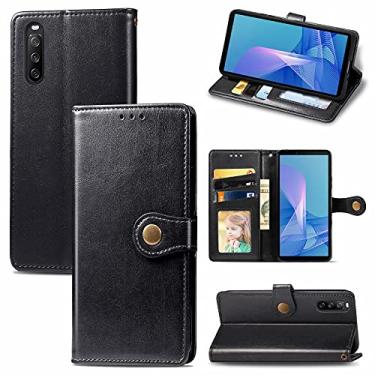 Imagem de HONGYAN Capa de telefone Para Sony Xperia 10 III Couro de Couro Sólido Caso de Telefone de Cores com Cordão e Frame De Fotos & Card Slot & Wallet & Função Capa protetora