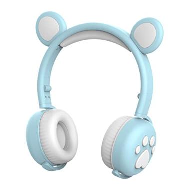 Imagem de Fones de ouvido sem fio Bluetooth 5.0, fone de ouvido dobrável com pata de gato e ouvido com Aux 3,5 mm, para meninas e crianças sky blue