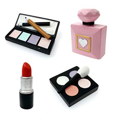 Imagem de MEMOVAN Topo de bolo de maquiagem, pacote com 4, resina, cosméticos, batom, perfume, sombra, blush, maquiagem, decorações de bolo para chá de panela, despedida de solteira, meninas, mulheres, spa, maquiagem, temáticas, artigos de festa de aniversário