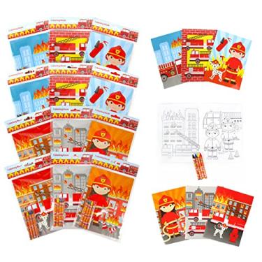Imagem de Fire Truck livros para colorir com giz de cera lembranças de festa, conjunto com 12
