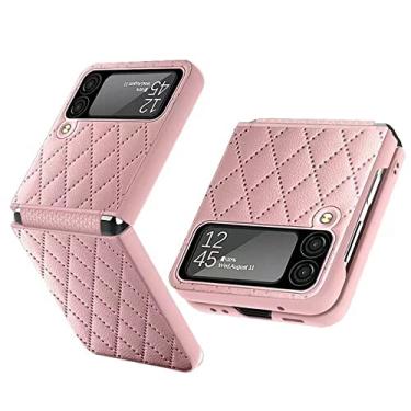 Imagem de Capa de couro para Samsung Galaxy Z Flip4 Flip3 Flip 4 3 5G Dobradiça dobrável Capa de proteção total Capa de telefone sem impressão digital, rosa, para Samsung Z flip3