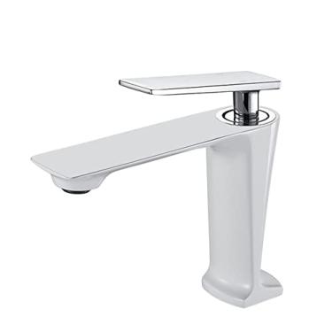 Imagem de Misturador de água quente torneira única para banheiro branco cromado torneira da pia do banheiro frio e branco curto