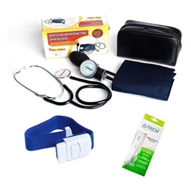 Imagem de Kit Esfigmomanometro + Estetoscópio + Termômetro + Garrote