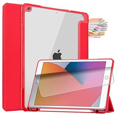 Imagem de Billionn Capa para iPad 10,2 polegadas [iPad 2020 8ª geração/iPad 7ª geração] + protetor de tela, [hibernar/despertar] capa traseira transparente, vermelha