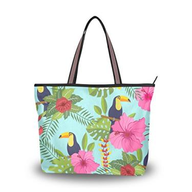 Imagem de ColourLife Bolsa feminina tucano tropical, folhas, flores, bolsa de ombro, Multicolorido., Medium