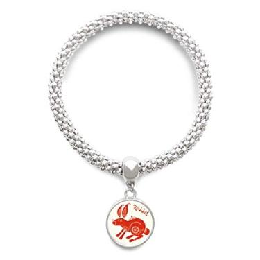 Imagem de DIYthinker Ano dos coelhos Animal China Zodíaco Vermelho Prata Pingente Joias Corrente Ajustável