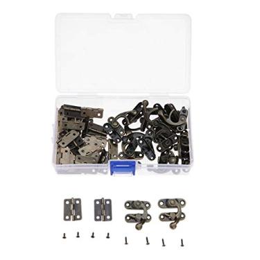 Imagem de 24 pcs Bronze Bronze Bloqueio de Bronze Decorativo Hasps Gancho De Madeira Jóias Caixa de Jóias Cadeado e 50 pcs Caixa dobradiças com parafusos e caixa de armazenamento YYDFPIIA
