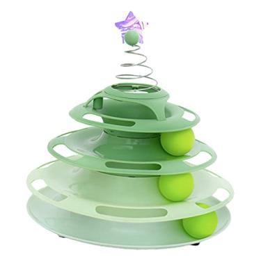 Imagem de Rolo de brinquedo para gatos, base antiderrapante destacável brinquedo interativo para gatos fácil de limpar bonito 3 níveis para casa para perseguir (verde)