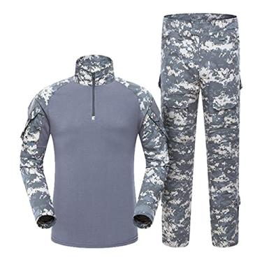 Imagem de Conjunto masculino de camiseta e calça de combate tático camuflado airsoft uniforme militar roupas de caça, cinza, P