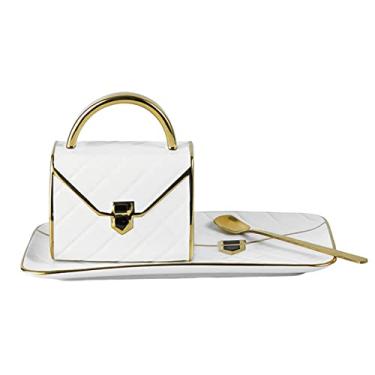 Imagem de Conjunto especial de caneca de café em forma de bolsa com pires e colher 310 ML Xícara de café Cerâmica Xícara de chá Presente para festival de aniversário para mamãe Avó Esposa Namorada