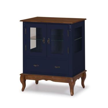 Imagem de Cristaleira com 2 Portas e Laterais em Vidro Pés Luis XV 60312 Linz Móveis - Azul Petróleo/Imbuia 