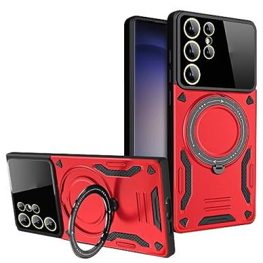 Imagem de LXURY Capa magnética para Samsung Galaxy S23 Ultra/S23 Plus/S23, capa de proteção de câmera de tela com suporte para carregamento sem fio à prova de choque, vermelho, S23 de 6,1 polegadas