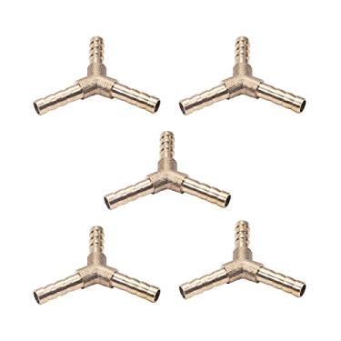 Imagem de Bettomshin 6 mm/0,24" ID Encaixe de emenda de farpa de latão, em forma de Y, 3 formas, encaixe de mangueira de farpa, combustível de água, gás de ar, conector em T farpado, tom dourado, 5 peças