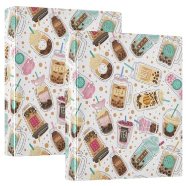 Imagem de Fichários de caderno com 3 anéis padrão Bubble Tea, fichários de caderno de 2,5 cm com prancheta, pacote com 1/2 fichários escolares capa dura