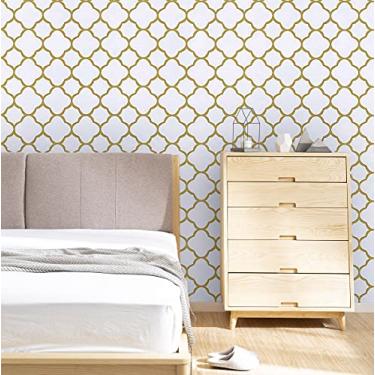 Imagem de Safiyya Papel de parede de 998.2 cm x 45.0 cm Papel de parede de contato ouro branco autoadesivo removível treliça moderna ouro descascar e colar papel de parede para quarto cozinha rolo de vinil