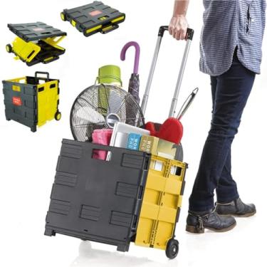 Imagem de Carrinho De Compras Vira Maleta Cesto Dobrável Portátil Feira Mercado Ferramentas Multiuso Retrátil Reforçado Resistente 25Kg Rodina Dia a Dia Pique Nique Trabalho