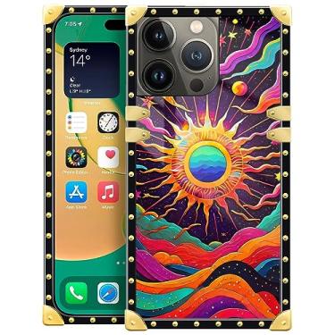 Imagem de DAIZAG Capa compatível com iPhone 15 Pro Max, Sun God Gold Retro Metal Corner Decoration, TPU macio, à prova de choque, antiarranhões