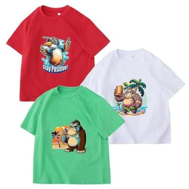 Imagem de Pacote com 3 camisetas masculinas de manga curta de algodão multicoloridas, camisetas de verão 6-18 anos, Vermelho/branco/verde, 16-18 Years