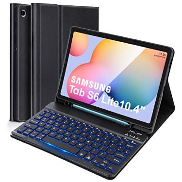 Imagem de LAMA Capa com teclado retroiluminado para Samsung Galaxy S6 Lite de 10,4 polegadas com teclado, capa fina removível com suporte para caneta S para Galaxy S6 Lite de 10,4 polegadas 2020/2022