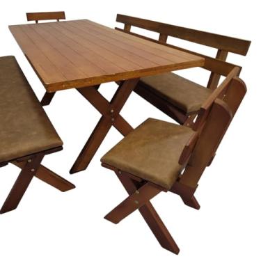 Imagem de Conjunto Mesa Madeira Maciça Para Churrasco Mel + 4 Bancos Estofados - Jambo
