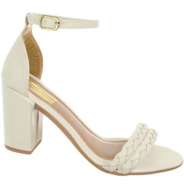 Imagem de Sandalia Feminina Salto Alto Social Grosso Trança Confortável Via Angel 5202 (Off White, BR, Adulto, Numérico, 36)