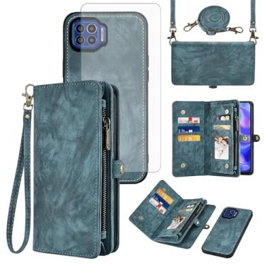 Imagem de Asuwish Capa de celular para Moto One 5G/One5G UW/Moto G G5 Plus com zíper carteira destacável com protetor de tela de vidro temperado alça flip suporte para cartão Motorola One Lite XT2075-1 feminino
