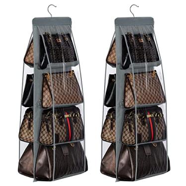 Imagem de Lirex Pacote com 2 bolsas para pendurar no armário, 8 bolsos organizador de armazenamento de bolsa Oxford organizador de armário de pano para família quarto, dobrável e ajuste universal, cinza escuro