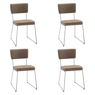 Imagem de Kit 4 Cadeiras de Jantar Decorativa Base Aço Preto Luigi Linho Bege G17 - Gran Belo