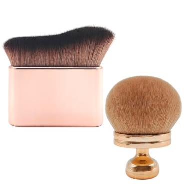 Imagem de Conjunto de 2 pincéis autobronzeadores YuCool extragrande para maquiagem corporal, aplicador de pincel autobronzeador, pincel oval de maquiagem para pernas e rosto e base ondulada - ouro rosa