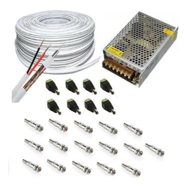 Imagem de Cabo Coaxial Cftv + Fonte + Conectores P/ 8 Câmeras - Speed