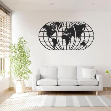 Imagem de Quadro Decoração Vado Mapa Mundi World Triplo Preto 100X51 - Fenix