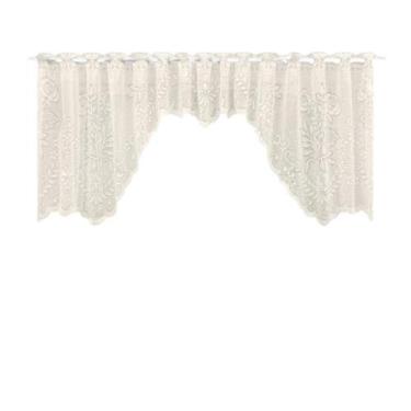 Imagem de Cortina Bando Renda Cascata Cozinha Floral Bege 2,95X1,00 - Beija Flor