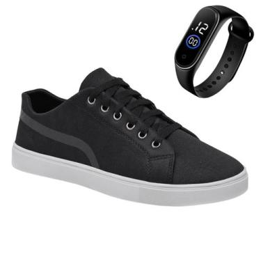 Imagem de Kit Tenis Sapatênis Casual Lona Com Relógio Masculino - Gmm Shoes, Pre