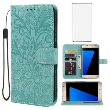 Imagem de Gufuwo Capa carteira para Galaxy S7 Edge, Samsung S7 Edge SM-G935A com protetor de tela de vidro temperado, flor de renda, couro PU, flip com suporte para cartão de crédito, capa para celular para