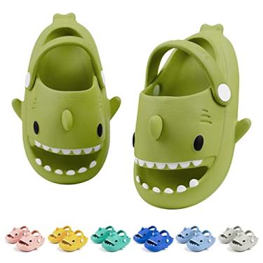 Imagem de LAKIGE Chinelos infantis com nuvem de tubarão | Sandálias de chuveiro infantis | Chinelos fofos de peixe com desenho animado para meninos e meninas | Sapatos de praia e piscina | Secagem rápida