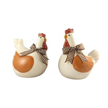 Imagem de Enfeite Decorativo Casal Galo e Galinha com Laco Laranjado - Hp Decor