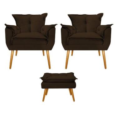 Imagem de Kit 02 Poltronas e Puff Opala Palito Mel Suede Marrom - DAMAFFÊ MÓVEIS