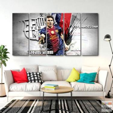 Imagem de Quadro Decorativo 5 peças Futebol Messi Barcelona  140x65 - Wall Frame