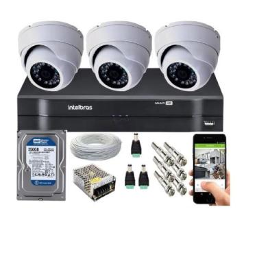 Imagem de Kit Cftv 3 Câmeras Segurança Dome Ir Dvr Mhdx Intelbras C/Hd
