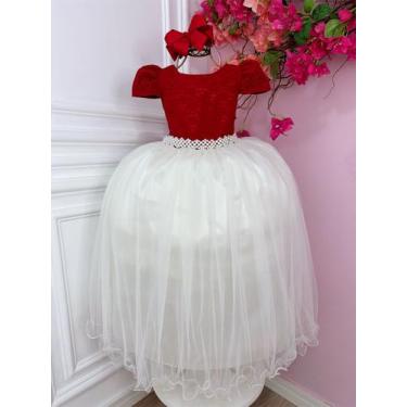 Imagem de Vestido Infantil Vermelho Renda e Saia Off White Damas Longo - enjoy, 