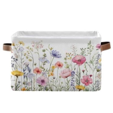 Imagem de YETTASBIN Cesta de Armazenamento de Flores Silvestres de Ervas 1 Peça, Organizador de Roupas de Brinquedos Grande e Dobrável, Caixa de Armazenamento de Lona Durável com Alça para P (14 X 10 X 8 Polega